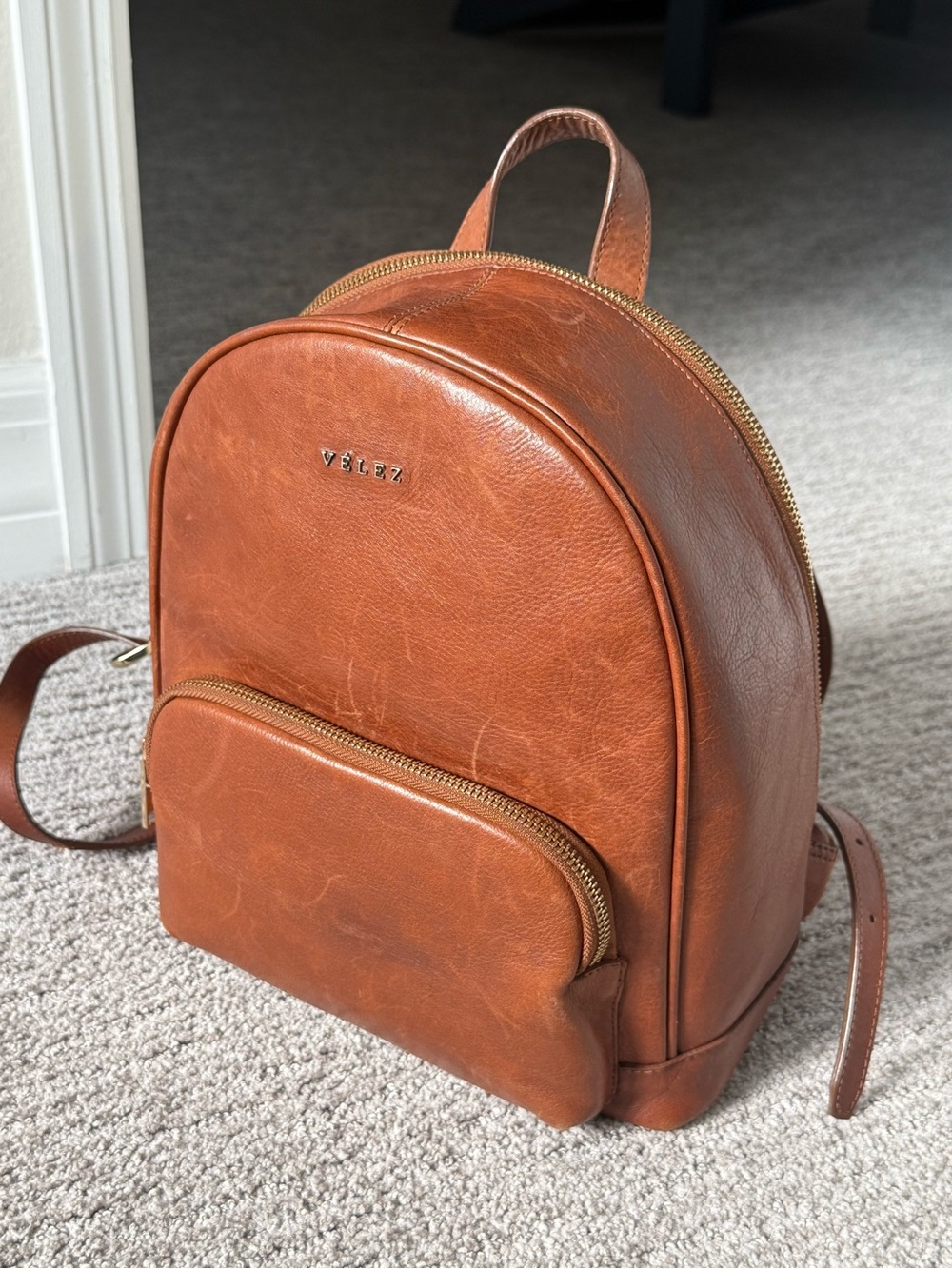VELEZ Full Grain Leather Backpack Purse for Women Small Bags Womens Mini Brown